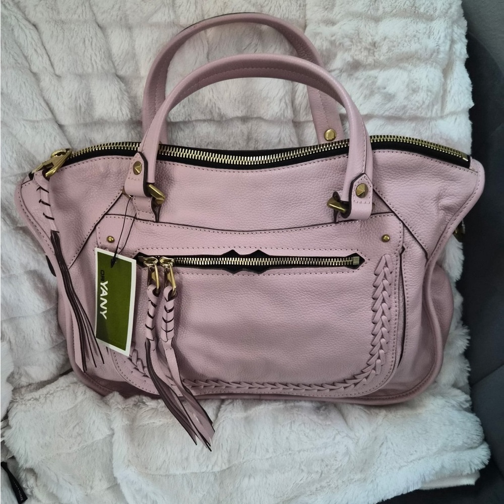 Light Pink Leather Satchel with Braided Trim
